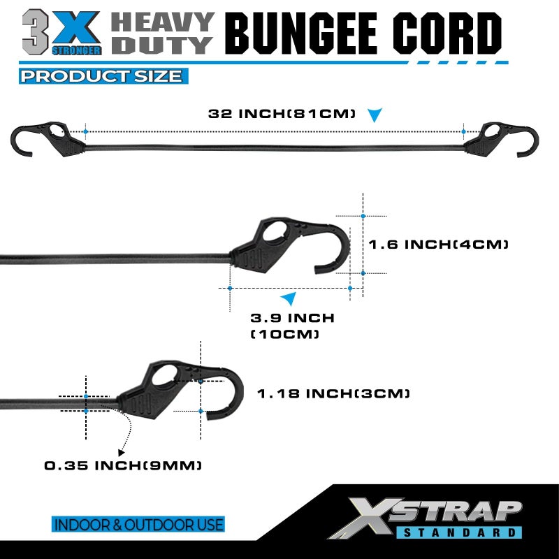 XSTRAP STANDARD Heavy Duty Bungee Cords 10PK 32-Inch Bungee Cords with Finger-Hole Hooks, Ideal for Outdoor, Tarp Covers, Motorcycle, Luggage Rack (Black) - Image 2